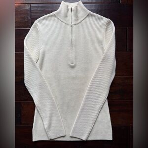 Friend of Audrey Willis 100% Merino Wool Cream Zip Knit Light Sweater